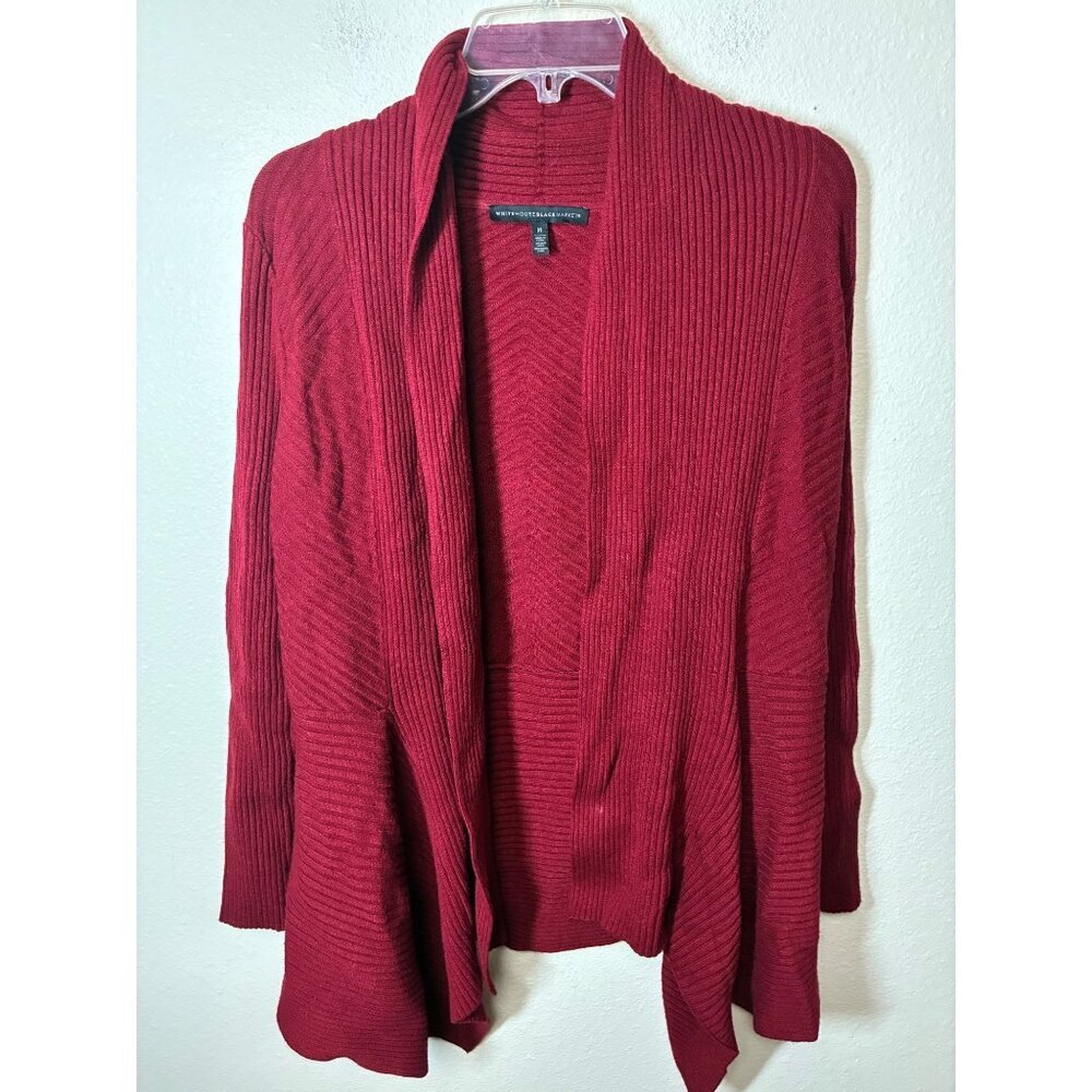 White House Black Market Knit Cardigan Sweater Open Front Burgundy Size Medium